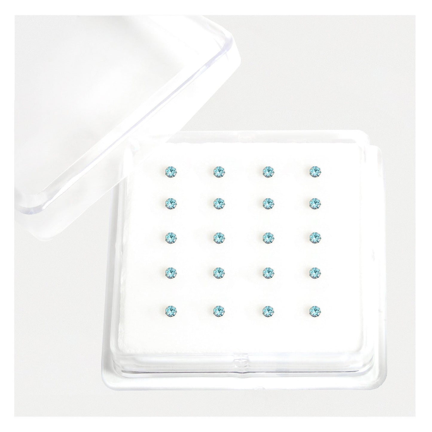 Silver Round Clawset Crystal Nose Pins - 2mm, (Single Colour Boxes)