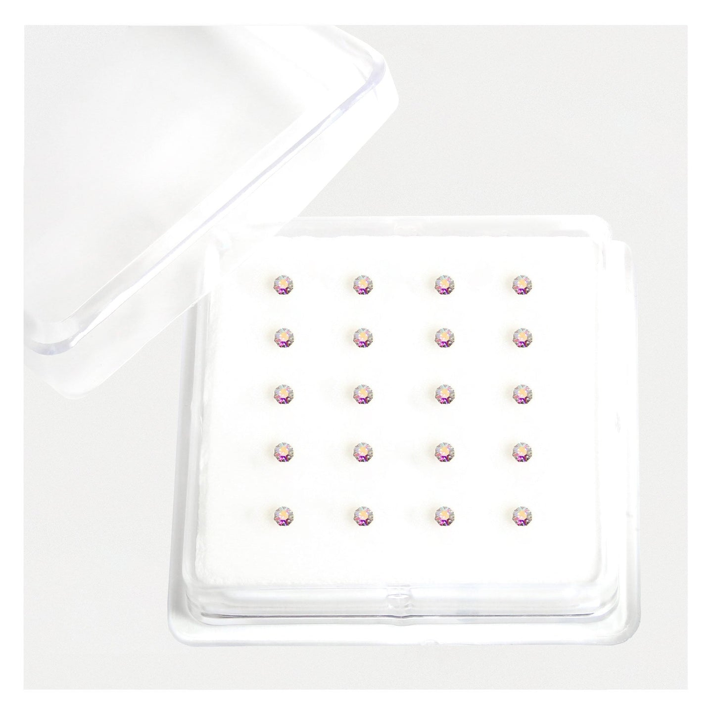 Silver Round Clawset Crystal Nose Pins - 2mm, (Single Colour Boxes)
