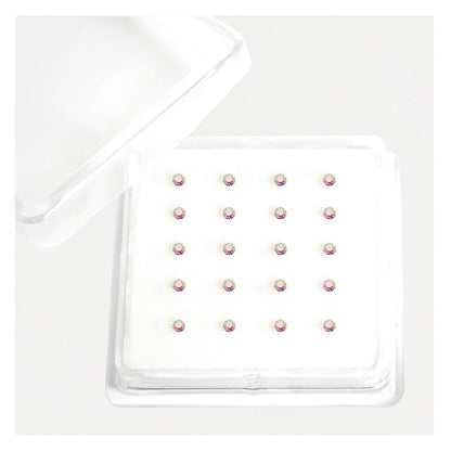 Silver Round Clawset Crystal Nose Pins - 2mm, (Single Colour Boxes)