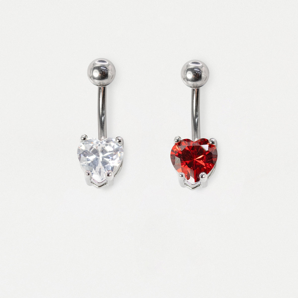Steel Crystal Heart Gem Belly Bar