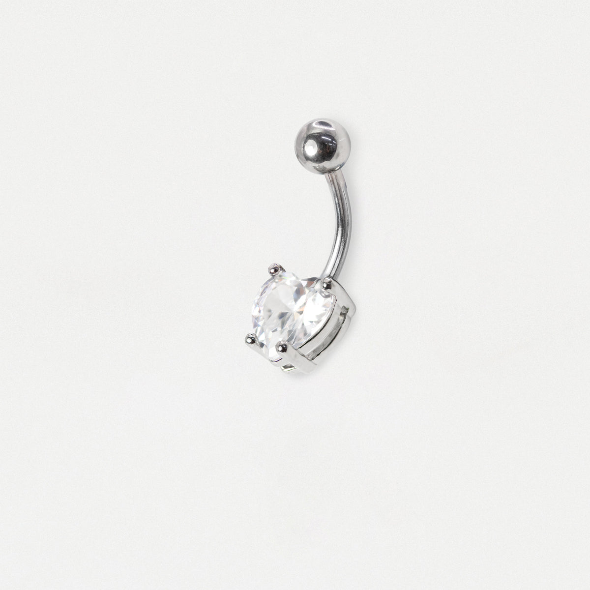 Steel Crystal Heart Gem Belly Bar