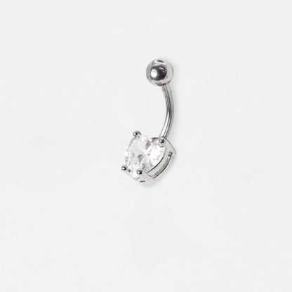 Steel Crystal Heart Gem Belly Bar