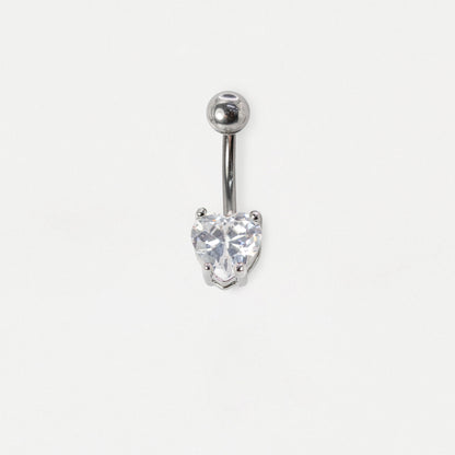 Steel Crystal Heart Gem Belly Bar