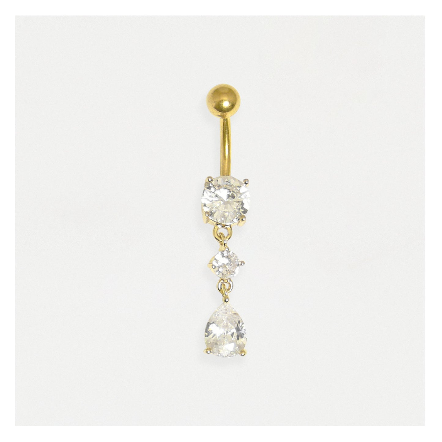 Gold PVD Steel Twinkle Teardrops Belly Bar