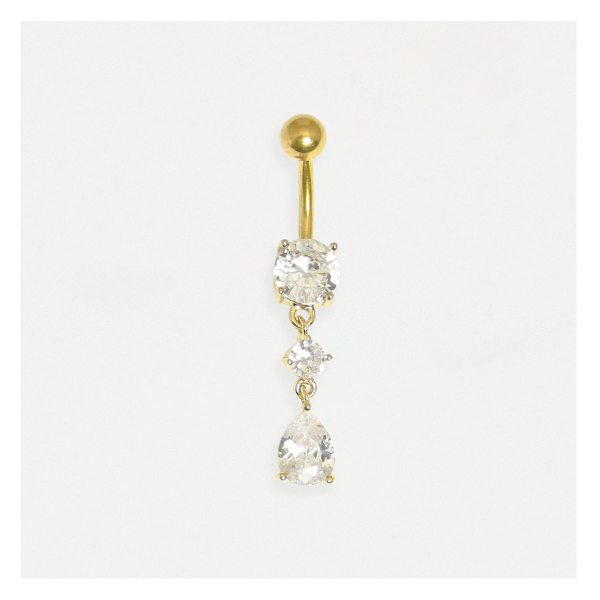 Gold PVD Steel Twinkle Teardrops Belly Bar