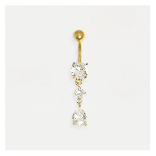 Gold PVD Steel Twinkle Teardrops Belly Bar