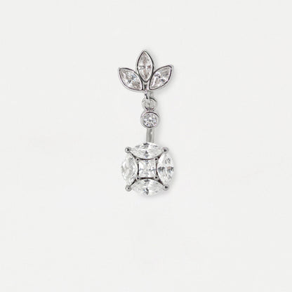 Steel & Gold PVD Steel Marquise Lotus Cluster Belly Bar