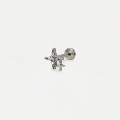 Steel Crystal Four Point Star Flat Back - Internally Threaded