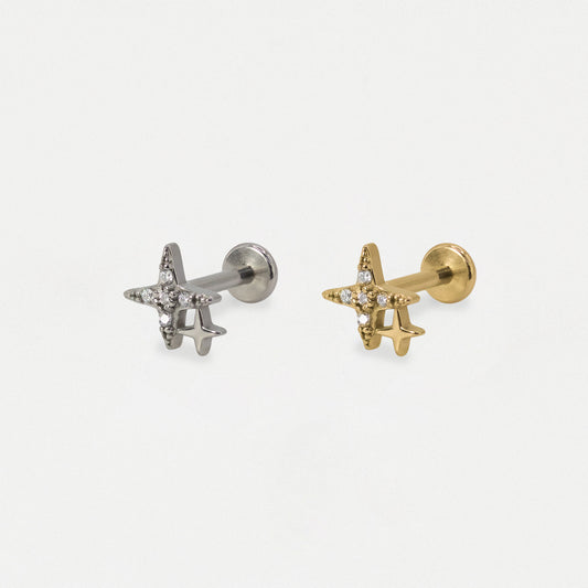 Steel Crystal Four Point Star Flat Back - Internally Threaded