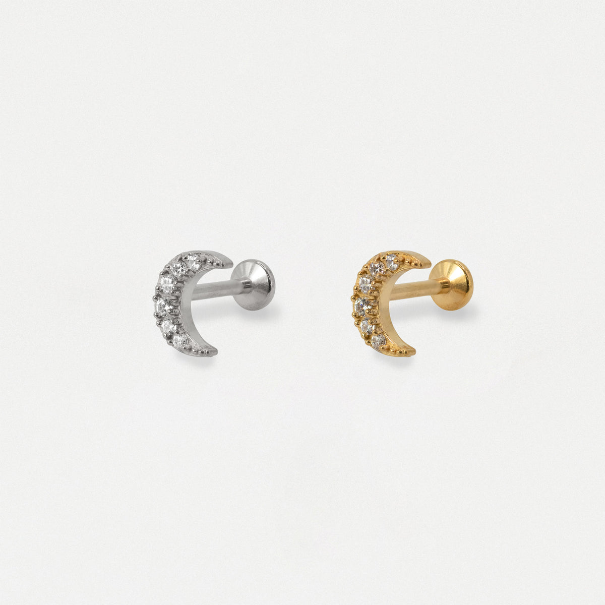 Steel Crystal Crescent Moon Flat Back Labret
