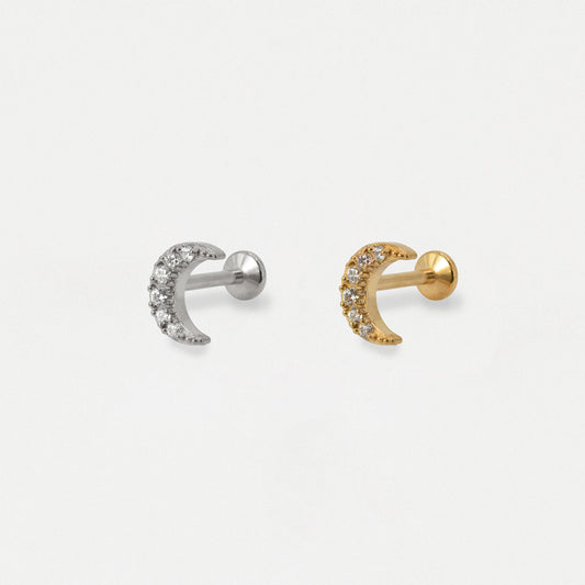 Steel Crystal Crescent Moon Flat Back Labret