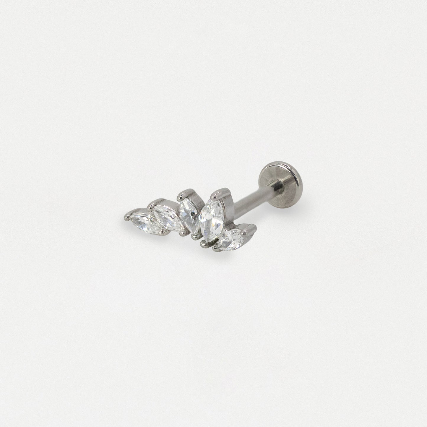 Steel Crystal Marquise Petal Curved Flat Back Labret - Internally Threaded