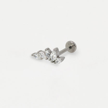 Steel Crystal Marquise Petal Curved Flat Back Labret - Internally Threaded