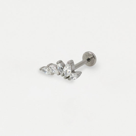 Steel Crystal Marquise Petal Curved Flat Back Labret - Internally Threaded