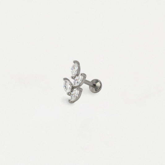 Steel Crystal Marquise Vine Flat Back Labret - Internally Threaded