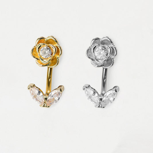 316L Steel & Gold PVD Rose Petal Belly Bar
