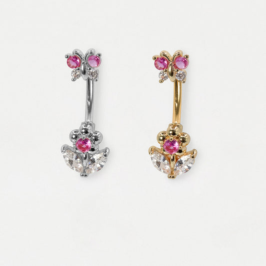 316L Steel & Gold PVD Butterfly Flower Belly Bar