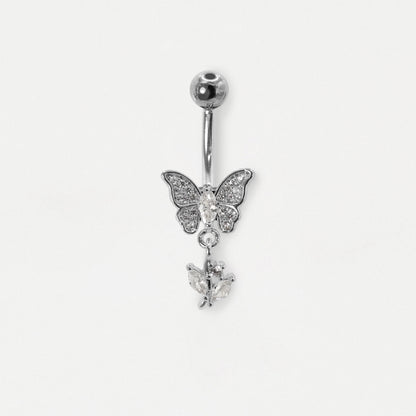 316L Steel & Gold PVD Butterfly & Marquise Leaf Belly Bar