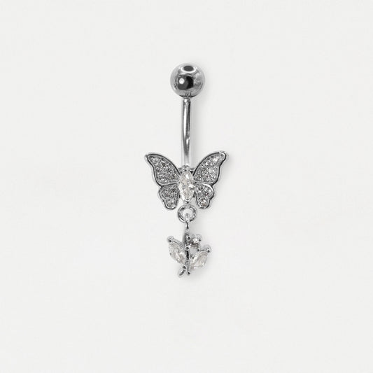 316L Steel & Gold PVD Butterfly & Marquise Leaf Belly Bar