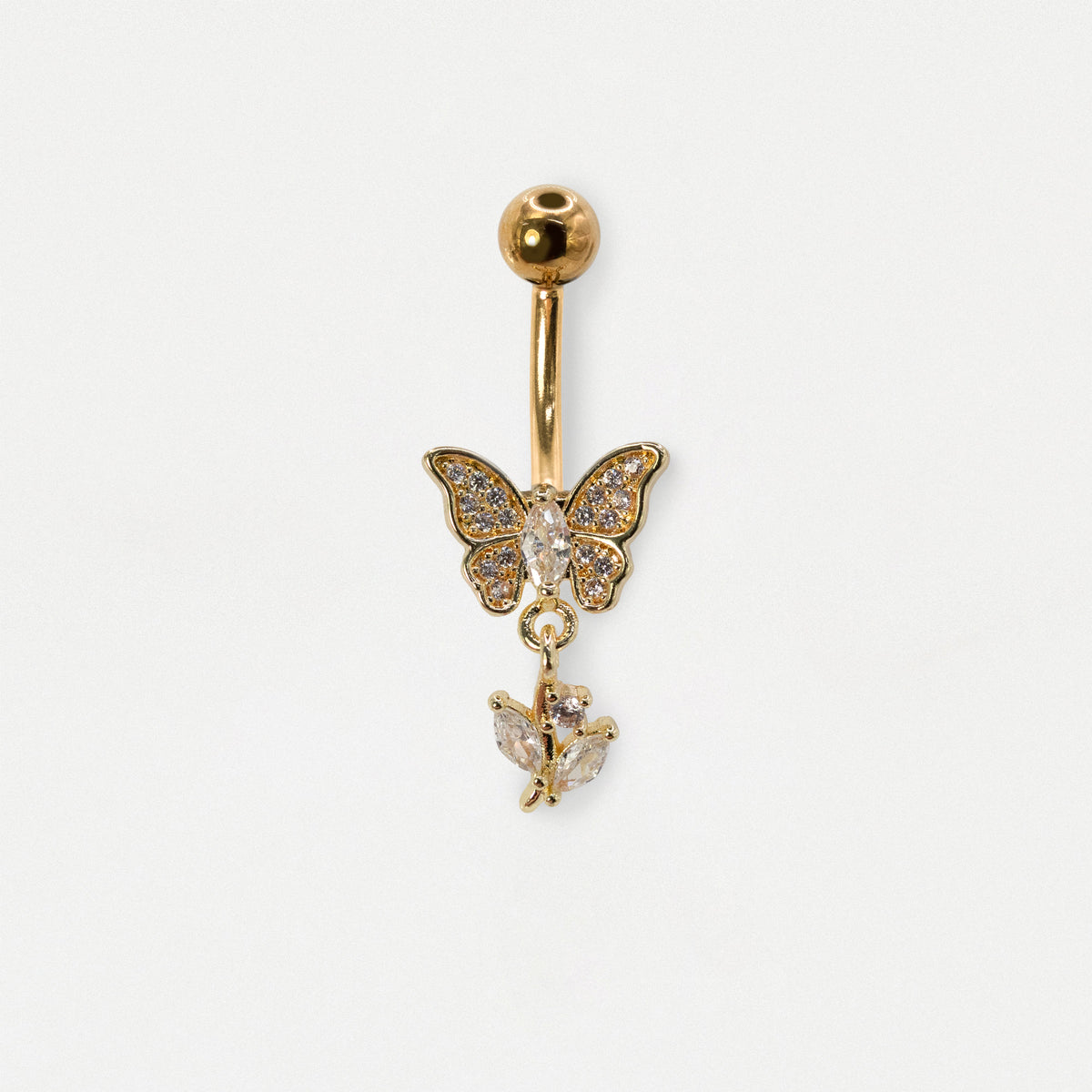 316L Steel & Gold PVD Butterfly & Marquise Leaf Belly Bar