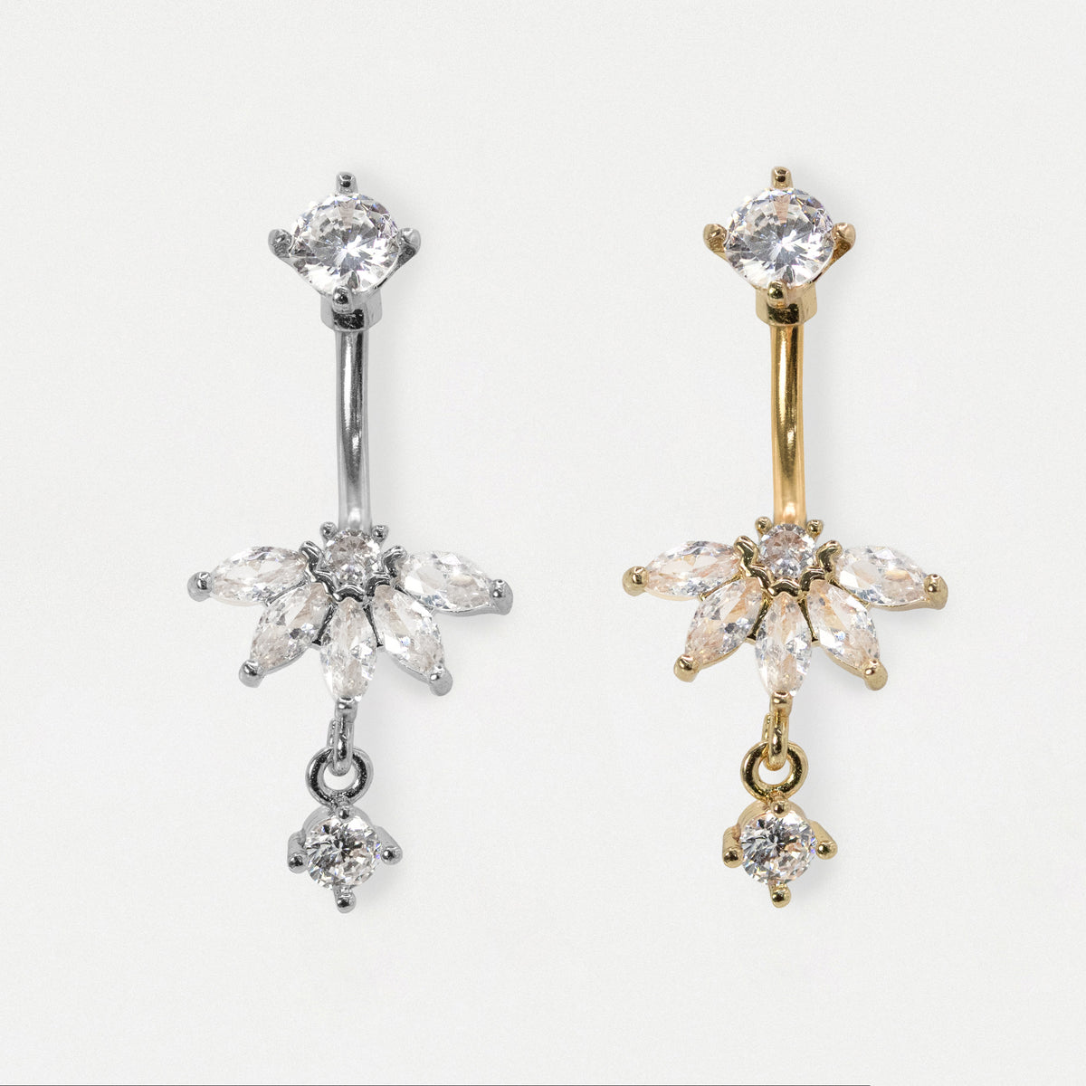 316L Steel & Gold PVD Crystal Fan Belly Bar