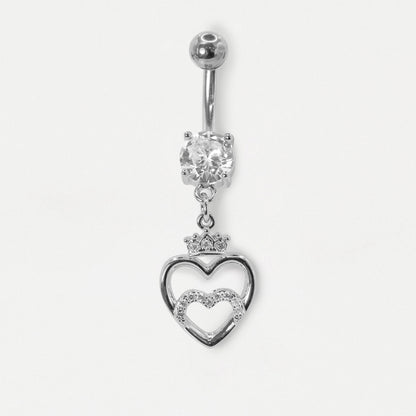 316L Steel & Gold PVD Crown Open Heart Belly Bar