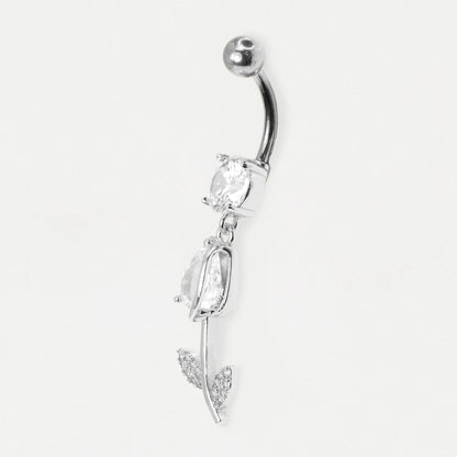 316L Steel & Gold PVD Rose Dangle Belly Bar