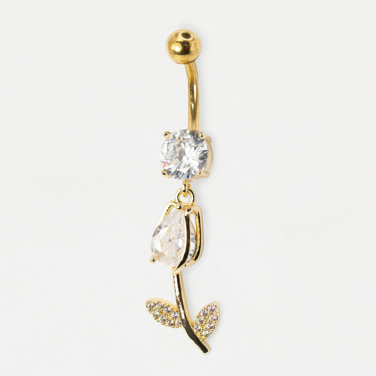 316L Steel & Gold PVD Rose Dangle Belly Bar