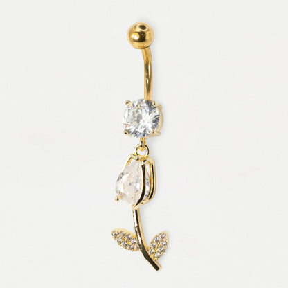 316L Steel & Gold PVD Rose Dangle Belly Bar