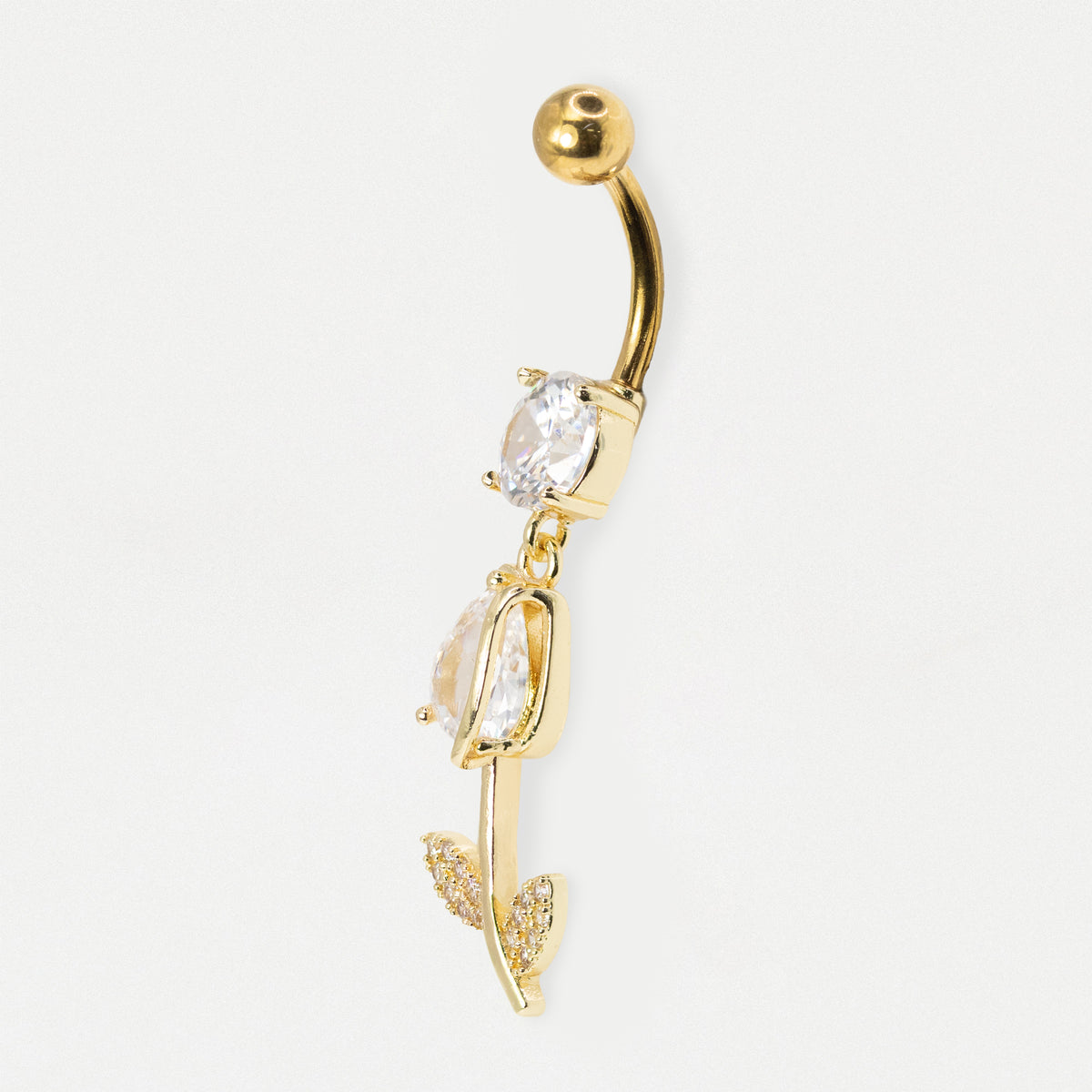 316L Steel & Gold PVD Rose Dangle Belly Bar