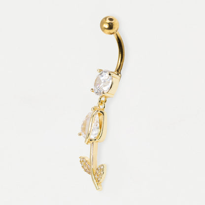 316L Steel & Gold PVD Rose Dangle Belly Bar