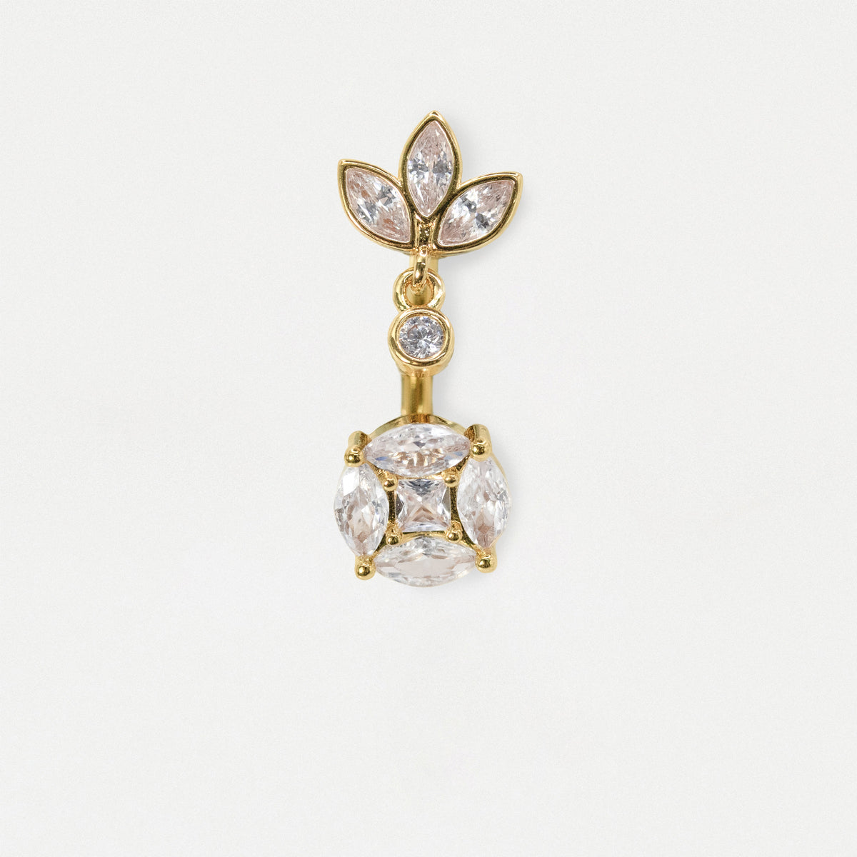 Steel & Gold PVD Steel Marquise Lotus Cluster Belly Bar