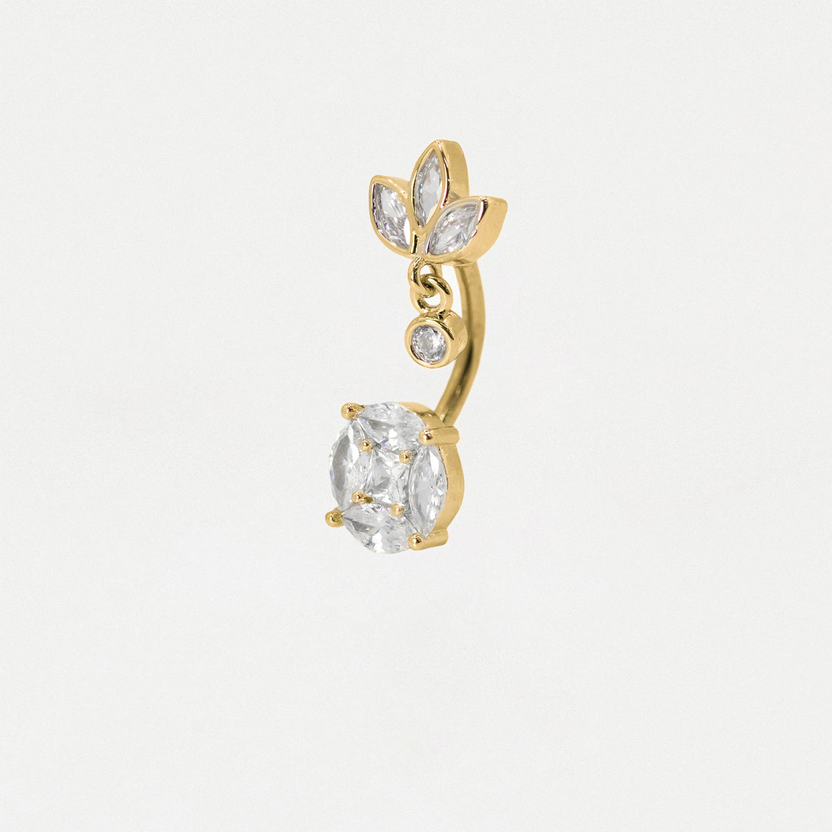 Steel & Gold PVD Steel Marquise Lotus Cluster Belly Bar