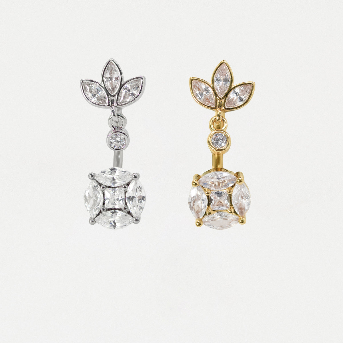 Steel & Gold PVD Steel Marquise Lotus Cluster Belly Bar
