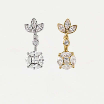 Steel & Gold PVD Steel Marquise Lotus Cluster Belly Bar