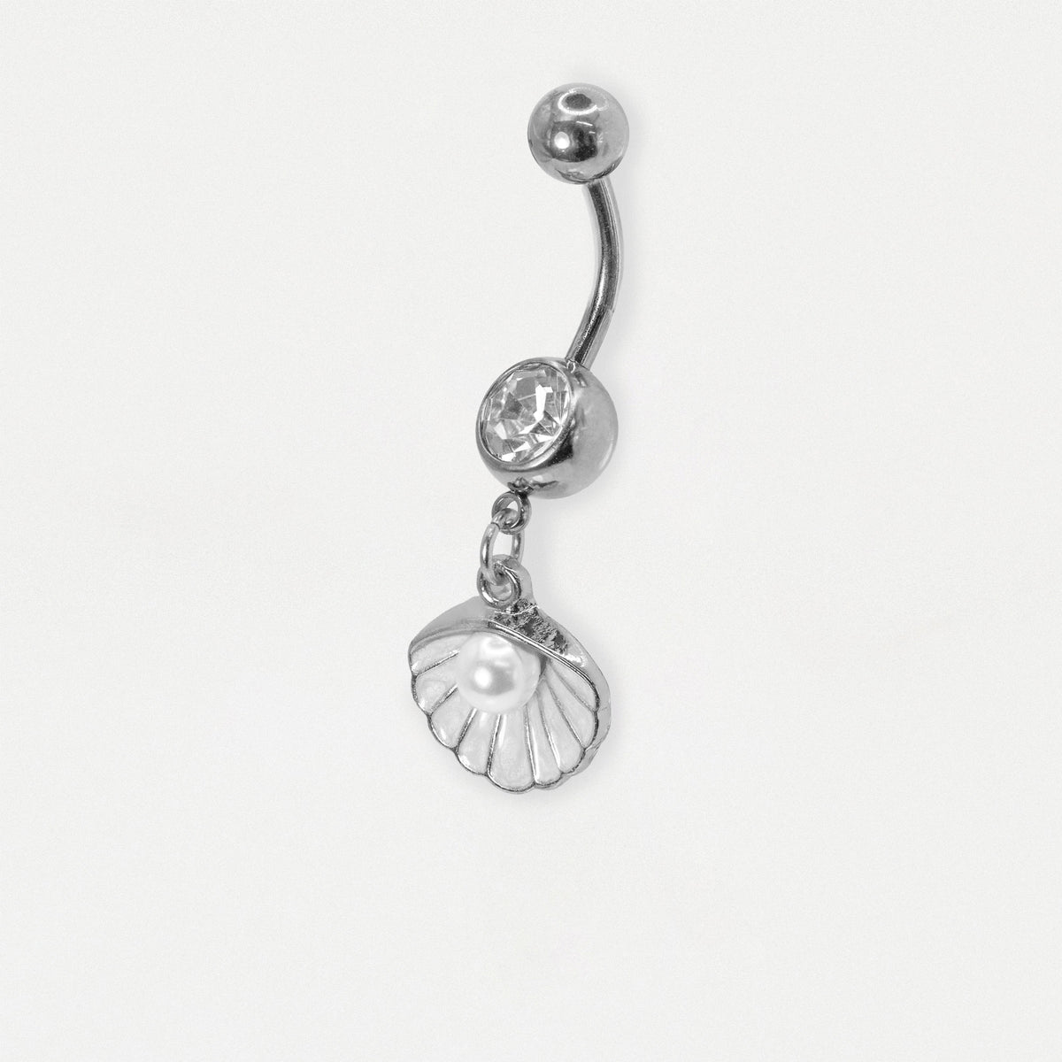 Steel & Gold PVD Shell Pearl Belly Bar
