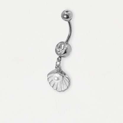Steel & Gold PVD Shell Pearl Belly Bar