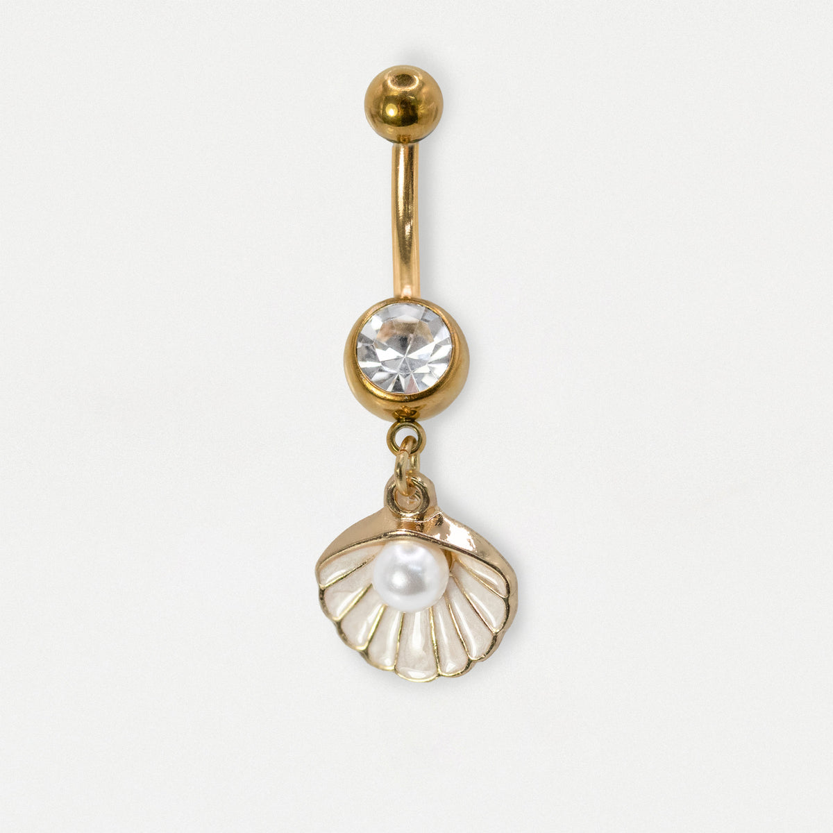 Steel & Gold PVD Shell Pearl Belly Bar