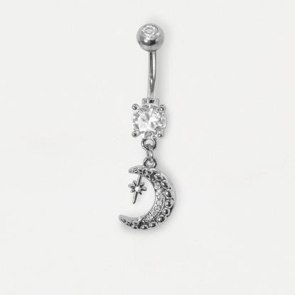 Steel & Gold PVD Moon & Tiny Star Belly Bar