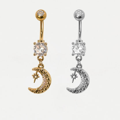 Steel & Gold PVD Moon & Tiny Star Belly Bar