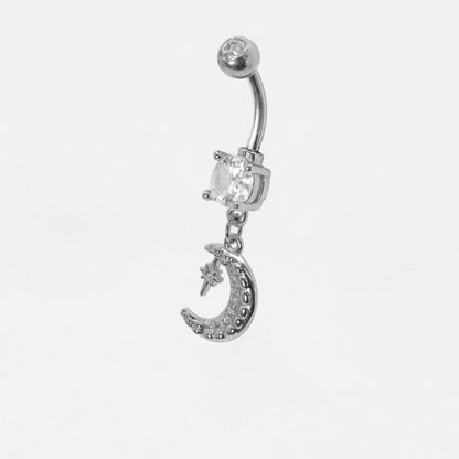 Steel & Gold PVD Moon & Tiny Star Belly Bar
