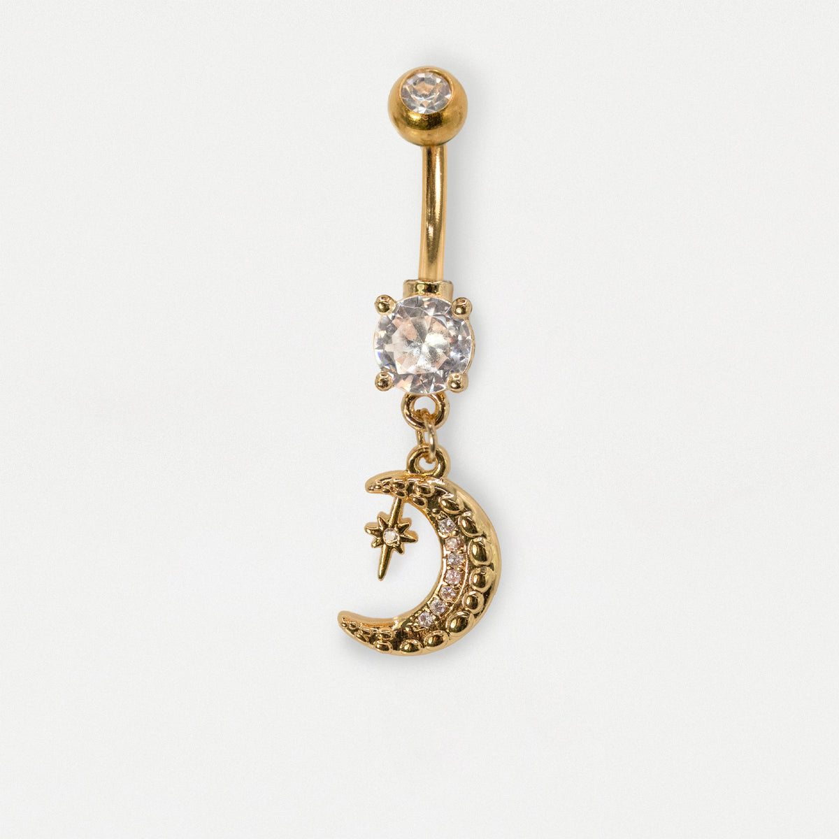 Steel & Gold PVD Moon & Tiny Star Belly Bar