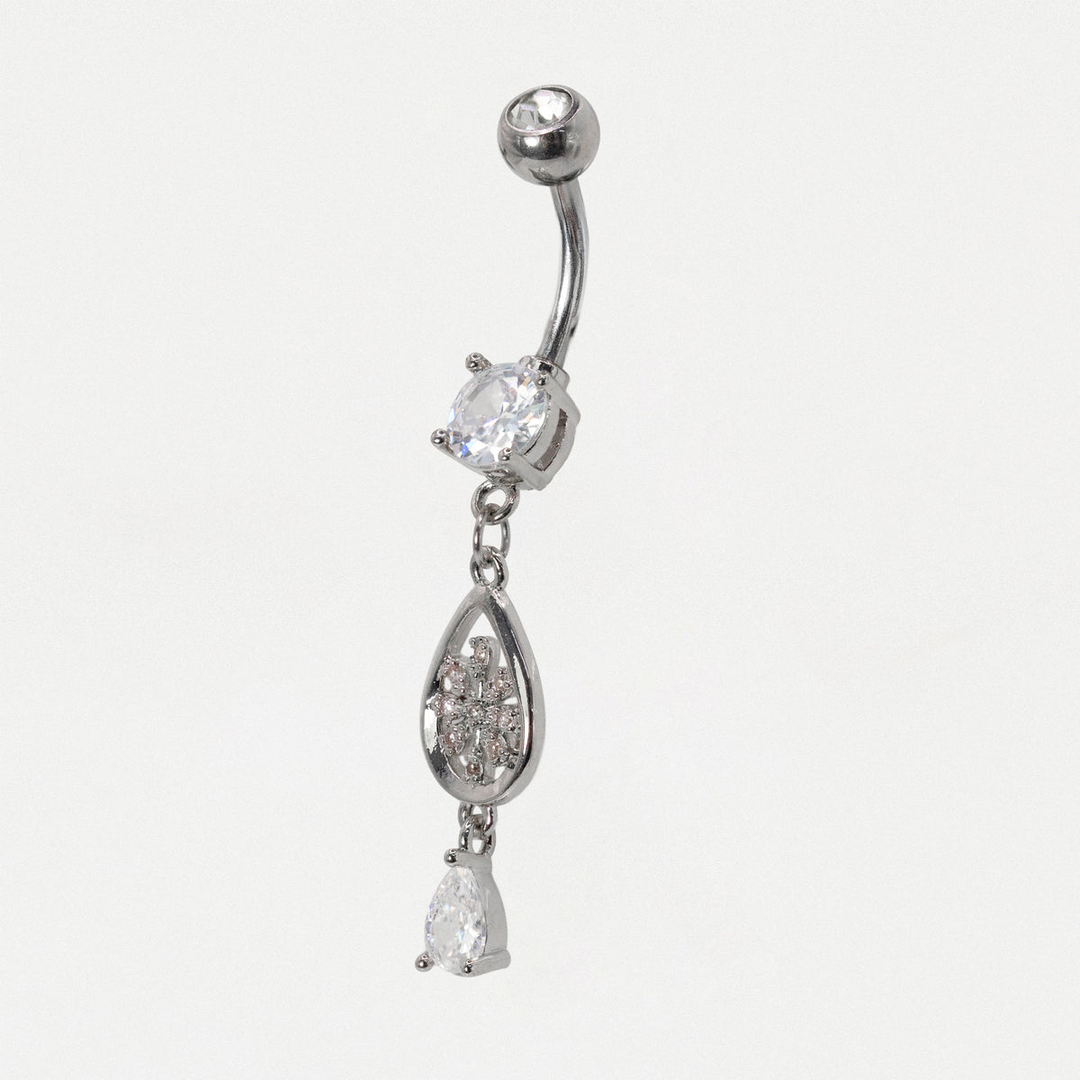 Steel Filament Teardrop Floral Dangle Belly Bar