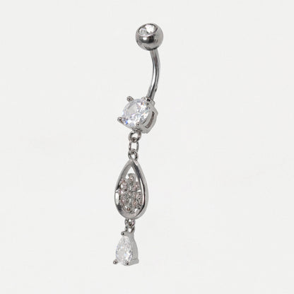 Steel Filament Teardrop Floral Dangle Belly Bar