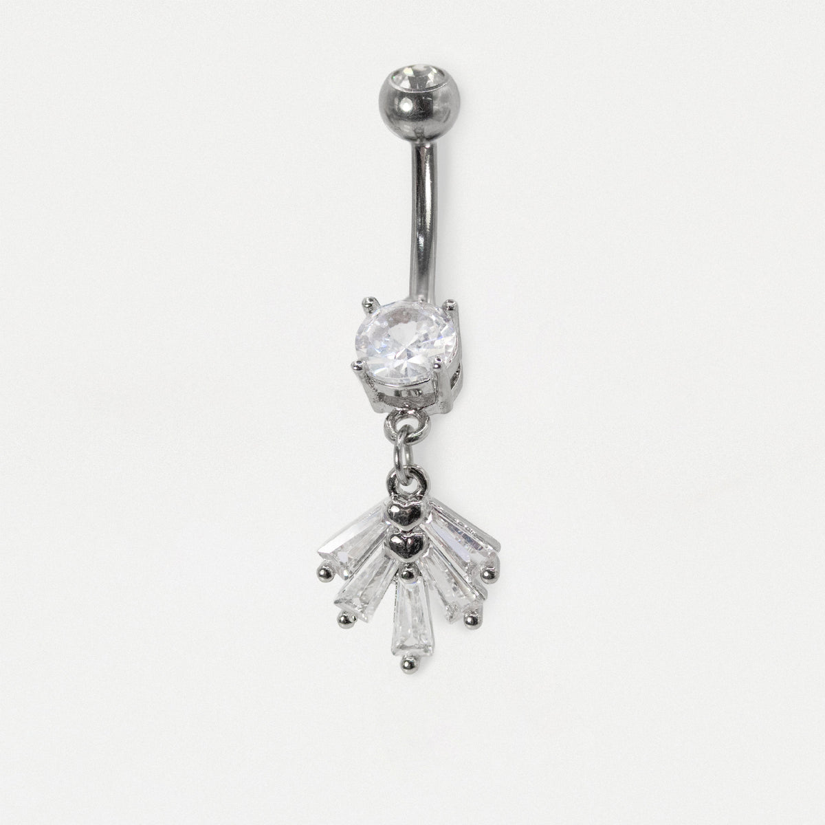 Steel Baguette Crystal Fan Dangle Navel Belly Bar