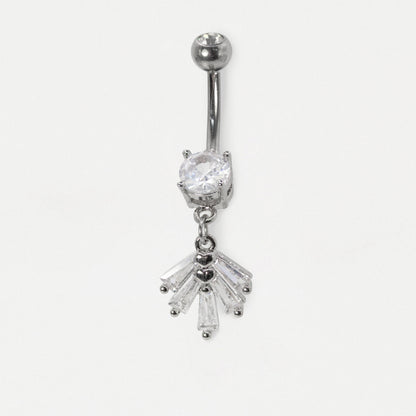 Steel Baguette Crystal Fan Dangle Navel Belly Bar