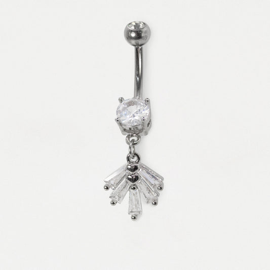 Steel Baguette Crystal Fan Dangle Navel Belly Bar