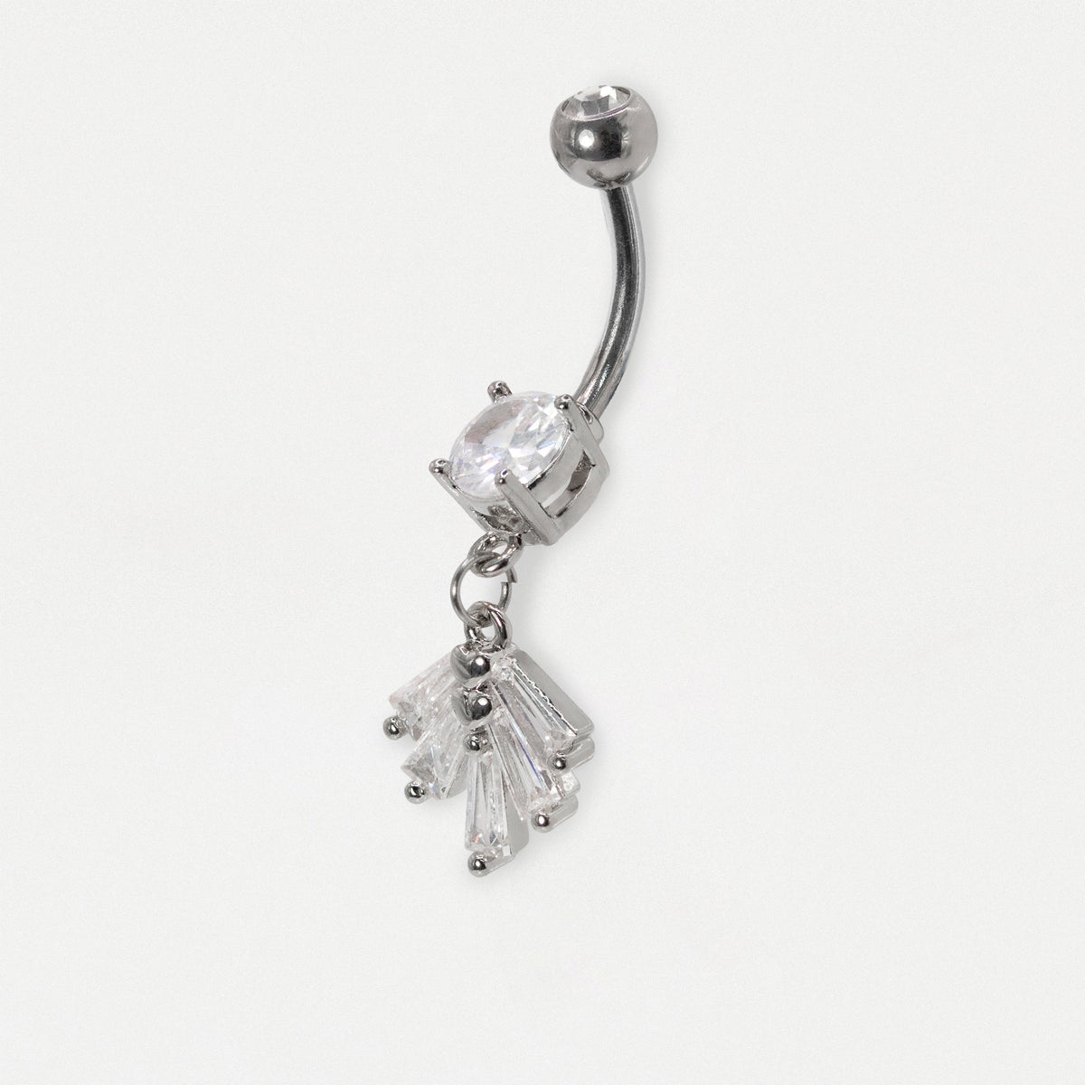 Steel Baguette Crystal Fan Dangle Navel Belly Bar