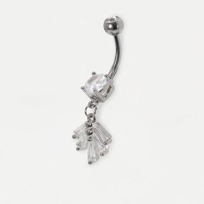 Steel Baguette Crystal Fan Dangle Navel Belly Bar