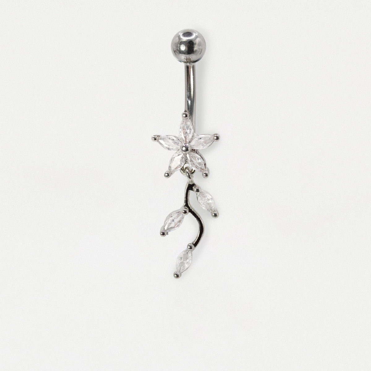 Steel Marquise Flower & Vine Dangle Navel Belly Bar